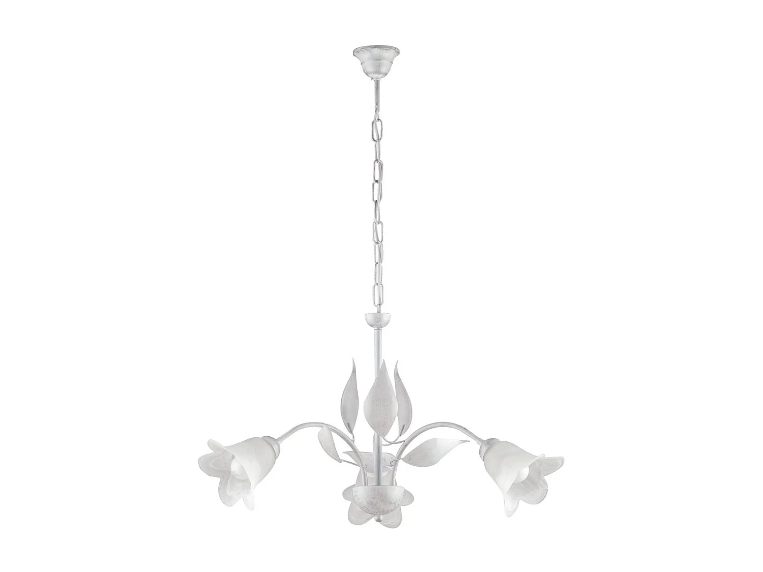 Olga - Lustre em ferro lacado branco com decoração. Difusores em vidro alabastro branco e prata antigo 3 luzes 103 - Ø60 - BL155-3-BA