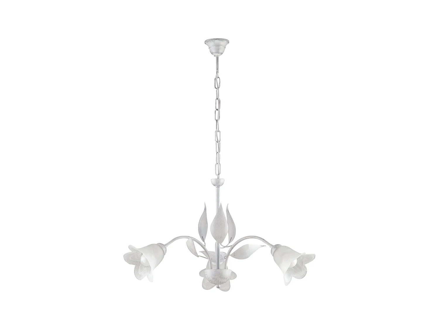 Olga Lustre en fer laqué blanc décor argent antique et diffuseurs en verre d'albâtre blanc 3 lumières 103 d.60 BL155-3-BA