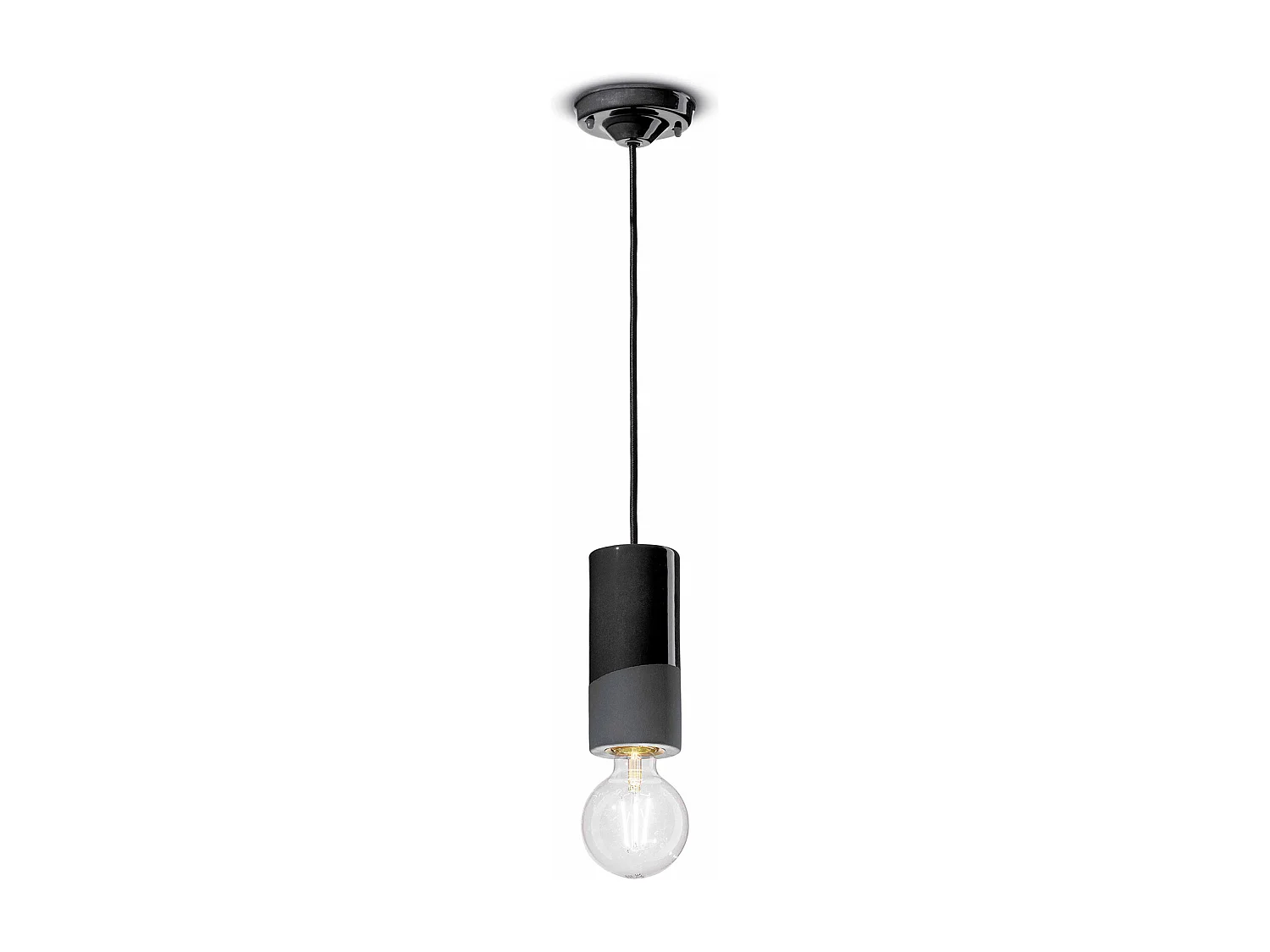 Sospensione Media Vintage Decò Pi Ceramica Nero Carbone 1 Luce E27