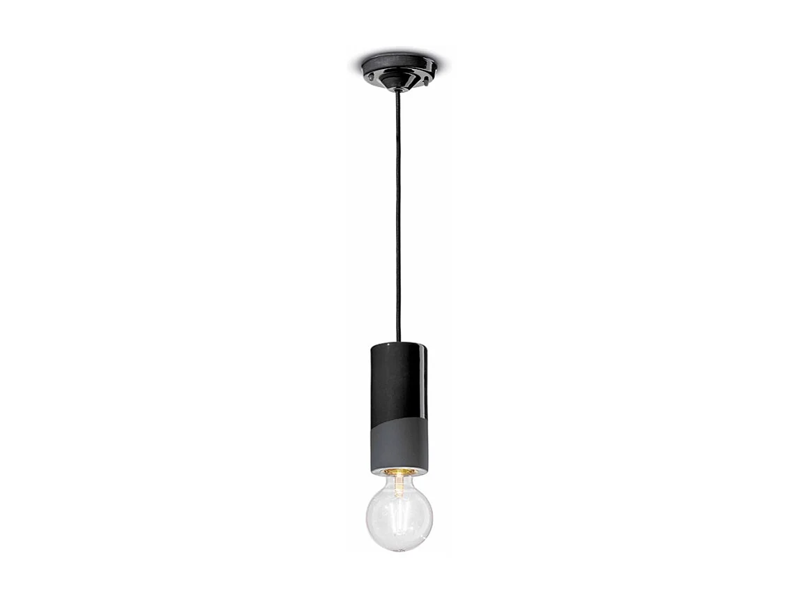 Sospensione Media Vintage Decò Pi Ceramica Nero Carbone 1 Luce E27