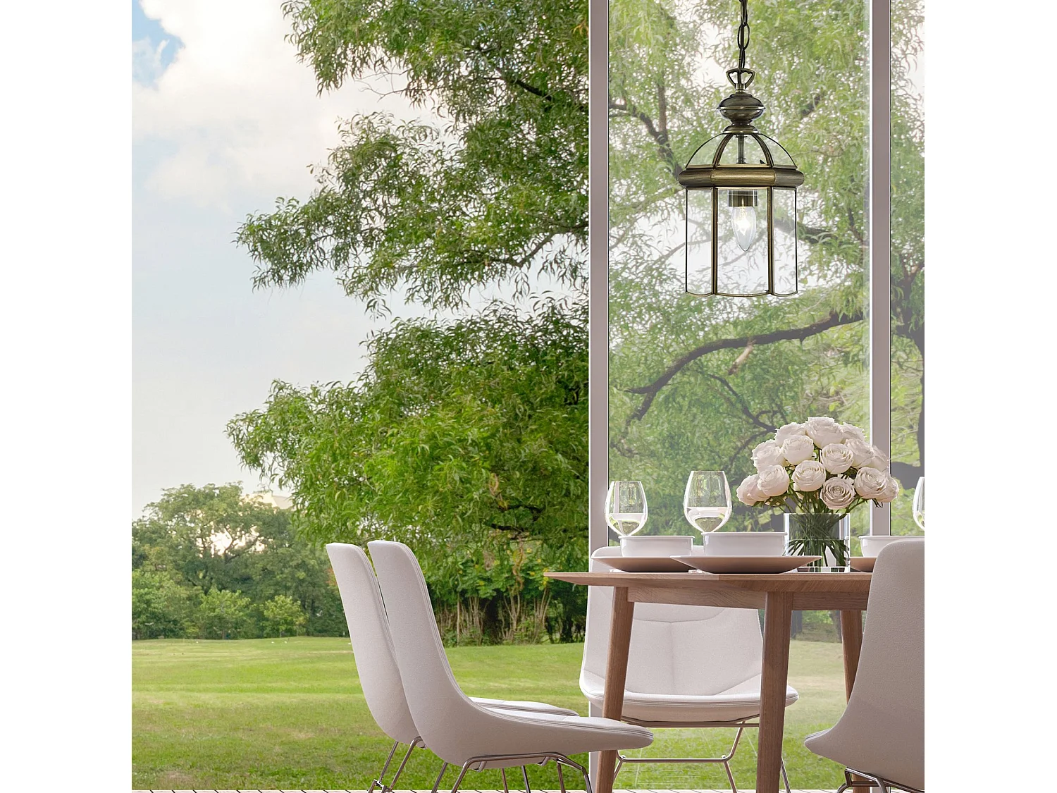 Searchlight Lanterns - Lanterna a soffitto a 1 luce in ottone antico, attacco E27