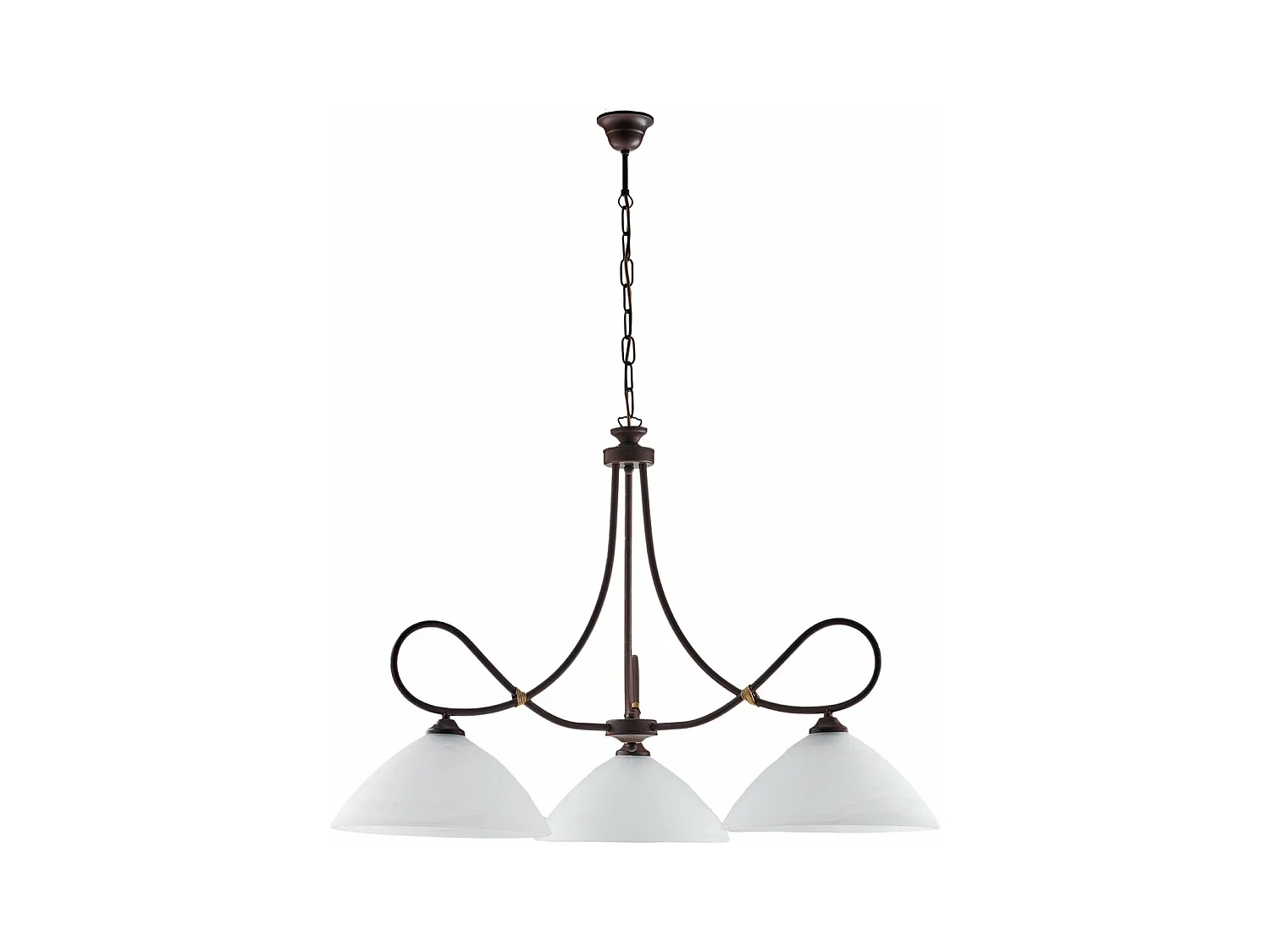Lustre Dallas noir, effet rouille et or antique, verre albâtre d.13, 3 lumières ambiance loft ou rétro