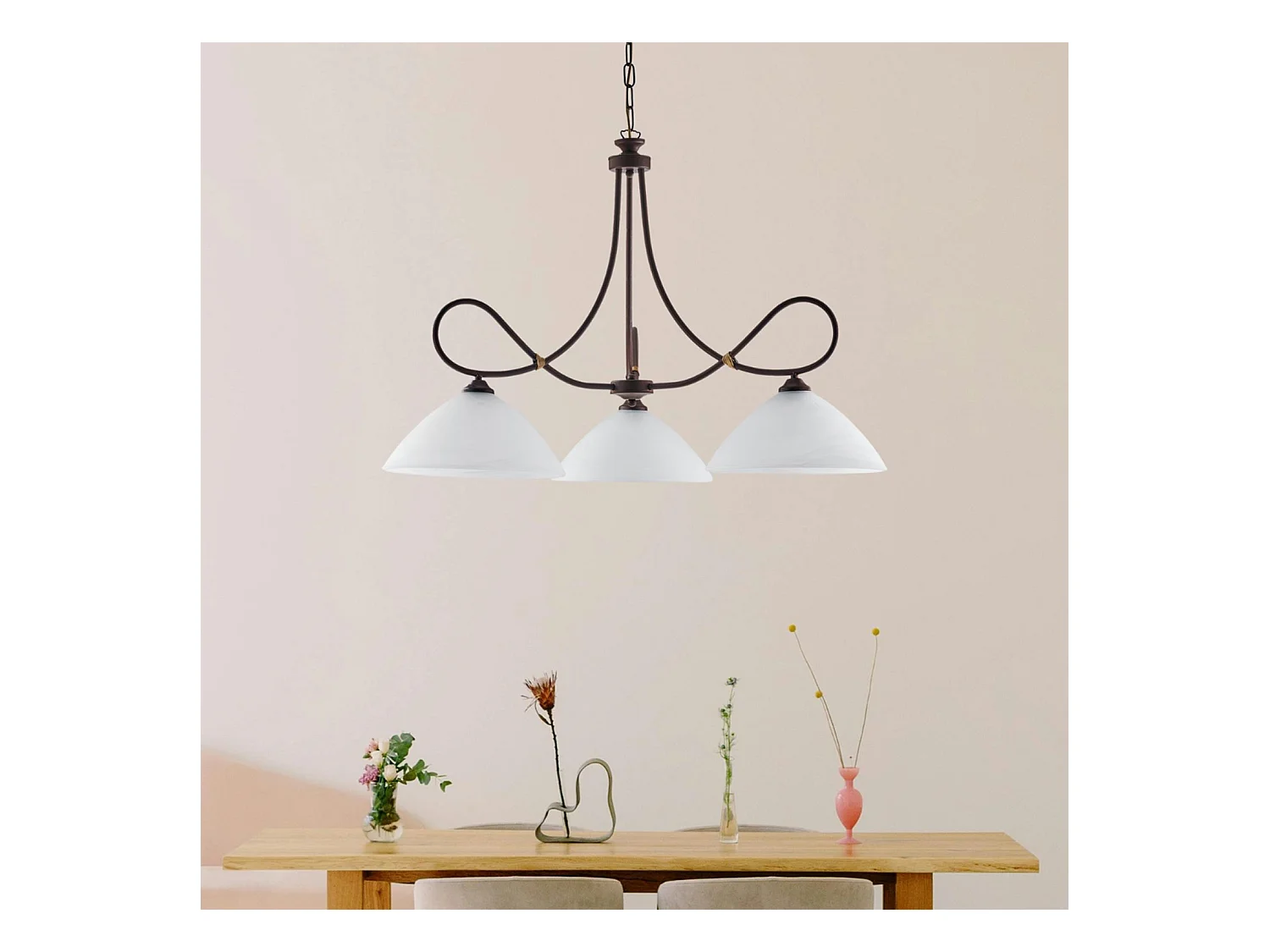 Belight -  Dallas – Kronleuchter schwarz, Rostoptik/Antikgold, Alabasterglas Ø13, Ø78, 3-flammig – BL217-S3-RG