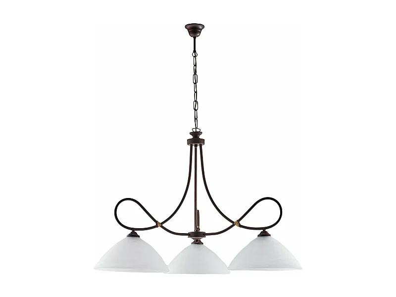 Lustre Dallas noir, effet rouille et or antique, verre albâtre d.13, 3 lumières ambiance loft ou rétro