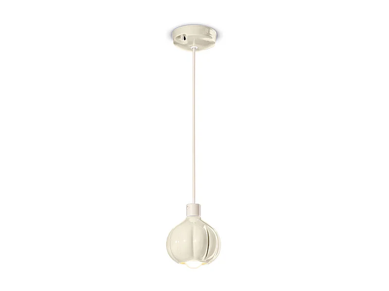 Lampadario Vintage Decò Afoxe' Alluminio Ceramica Crema 1 Luce E14