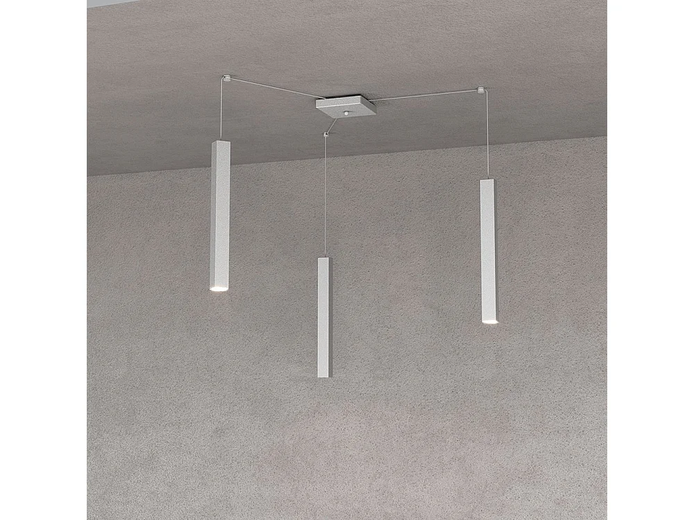 Square Tube Sospensione 3 Luci Grigio Cavo Cm.250 Con Base