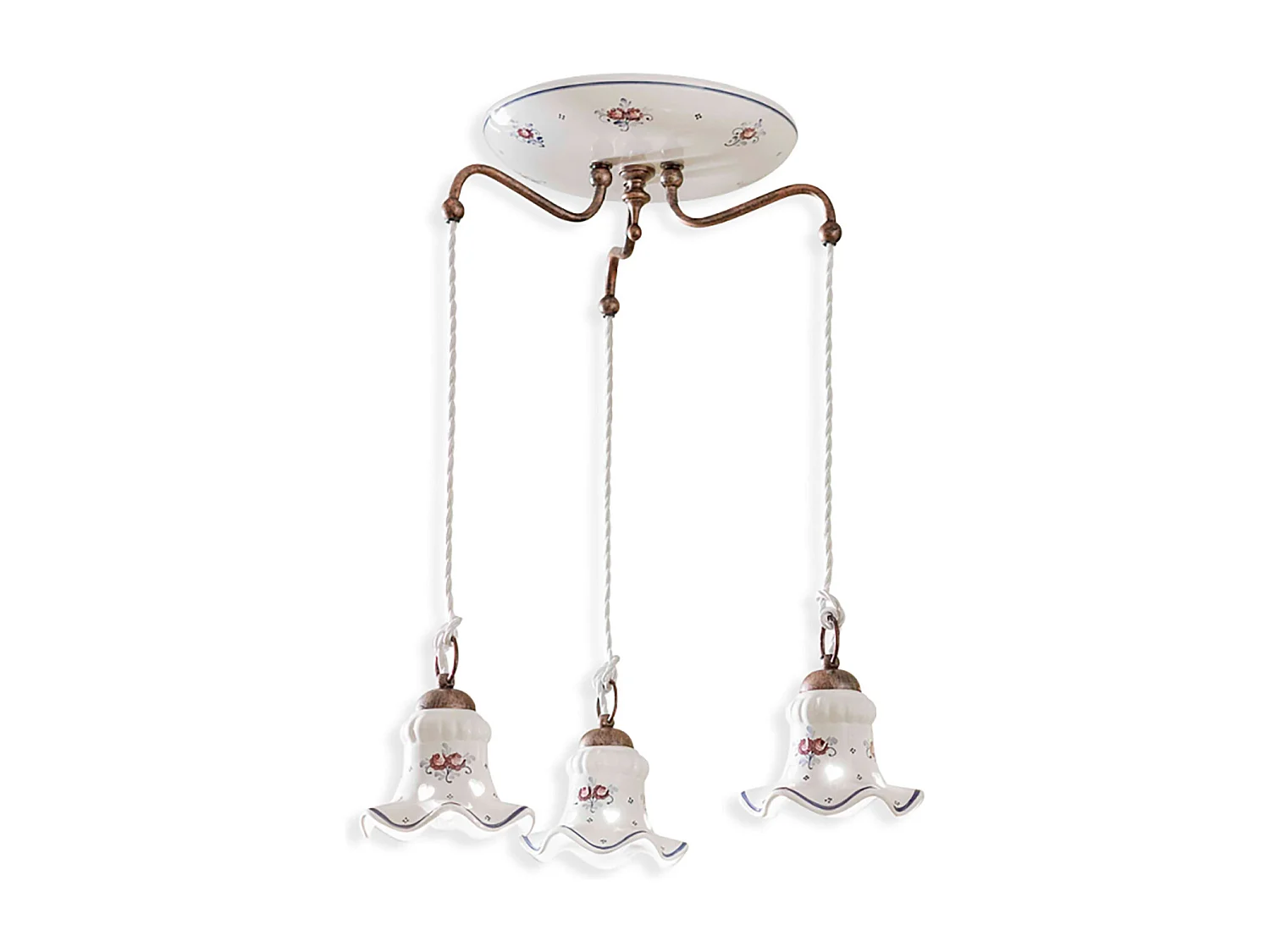 Lampadario Tondo Classico Chieti Metallo E Ceramica Nero Sfumato Rame 3 Luci E14