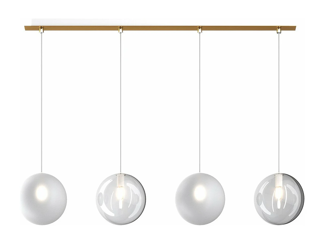 Sospensione Ottone Satinato 4 Luci Rettangolare Vetri 2X Tr + 2X Bf