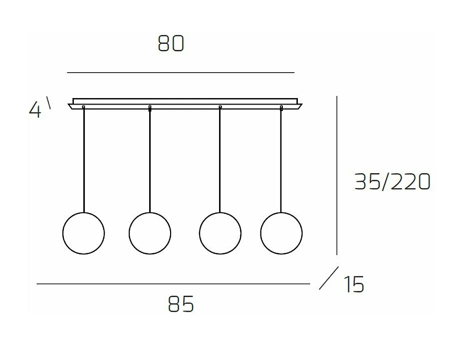 Sospensione Ottone Satinato 4 Luci Rettangolare Vetri 2X Tr + 2X Bf
