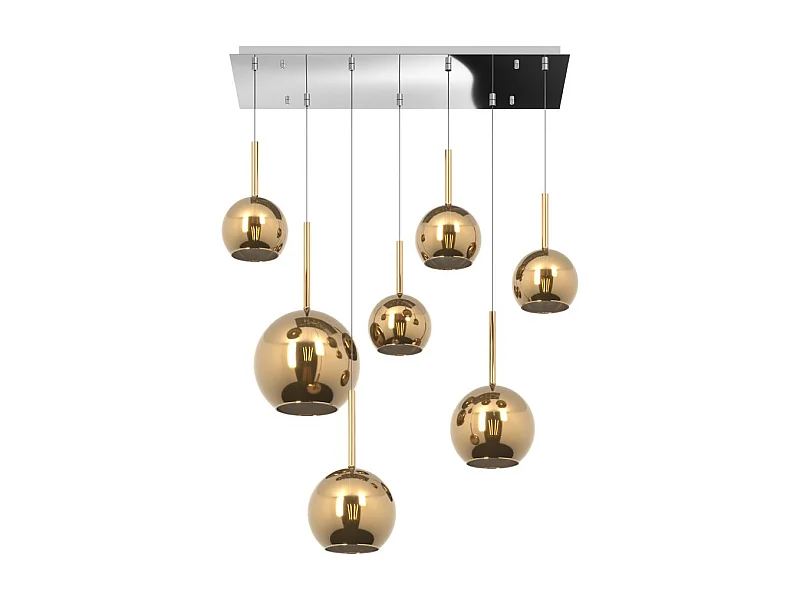 Sosp. Cromo Rettangolare 7 Luci Vetri (1 Grande+2 Medio +4 Piccolo) Tutti Oro