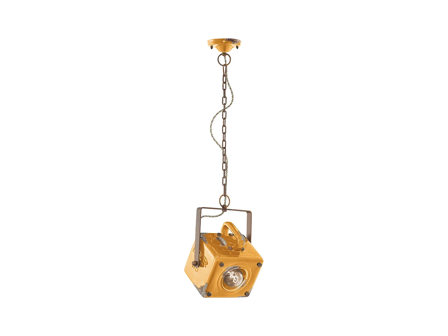 Lampadario Vintage Industrial Ferro E Ceramica Giallo 1 Luce E27