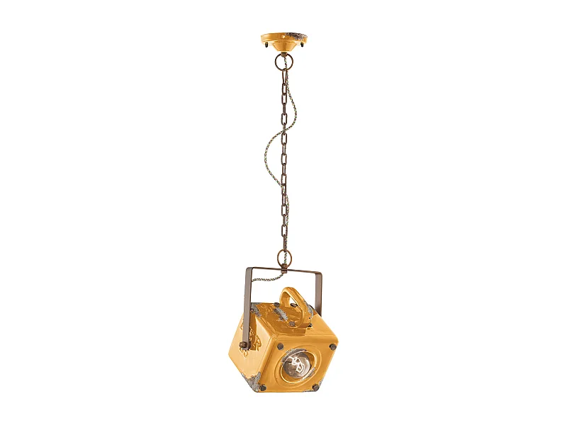 Lampadario Vintage Industrial Ferro E Ceramica Giallo 1 Luce E27