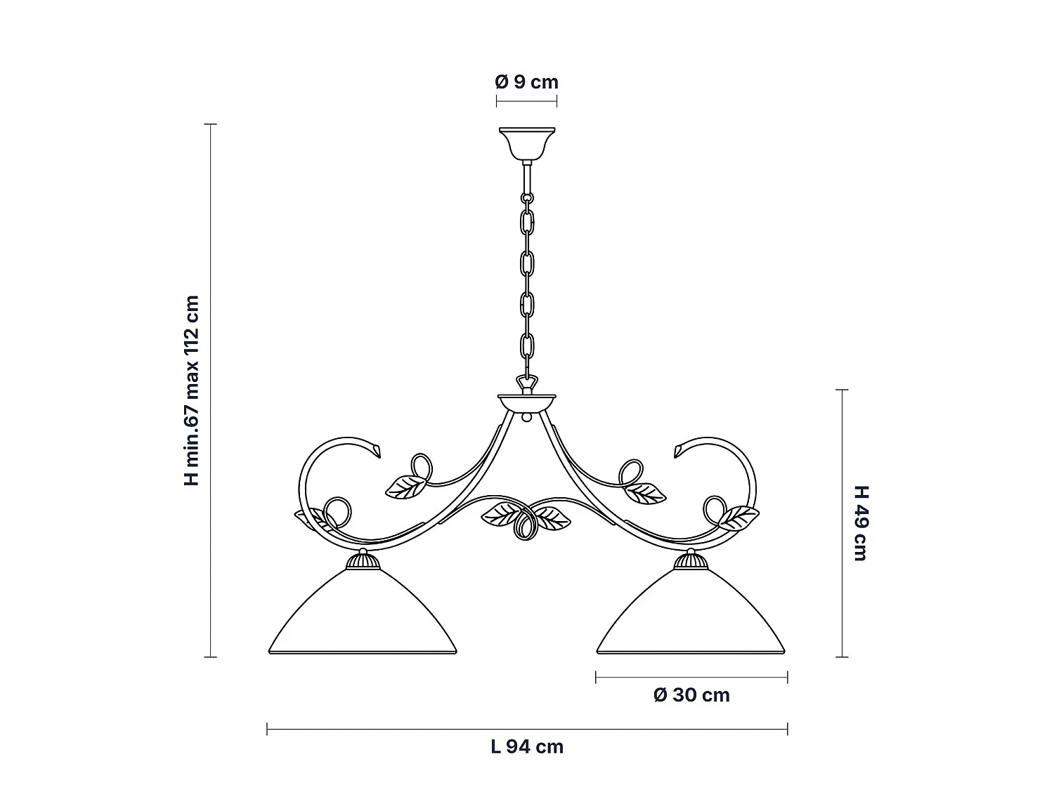 Lampadario Rustico Magnolia 2 Luci Marrone e Bianco LuceArt Classic