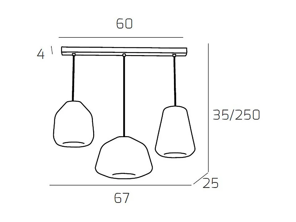 Sospensione Contemp. Rett. Double Skin Metallo Ottone Vetro Mix Trasp. 3 Luci