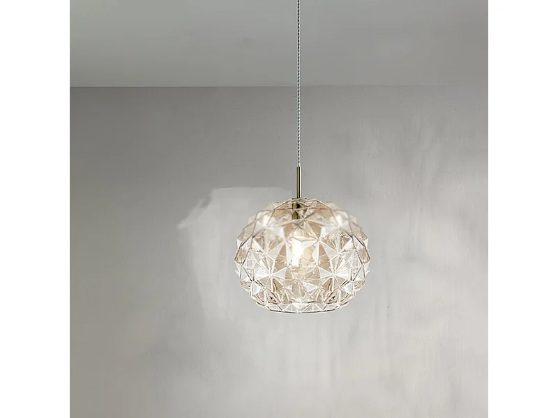 Lampadario Alluminio Contemporaneo Meteora Ambra 1 Luce E27 Vetro