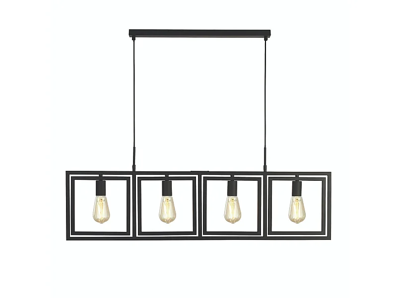 Lampadario Contemporaneo Plaza Acciaio Nero 4 Luci E27