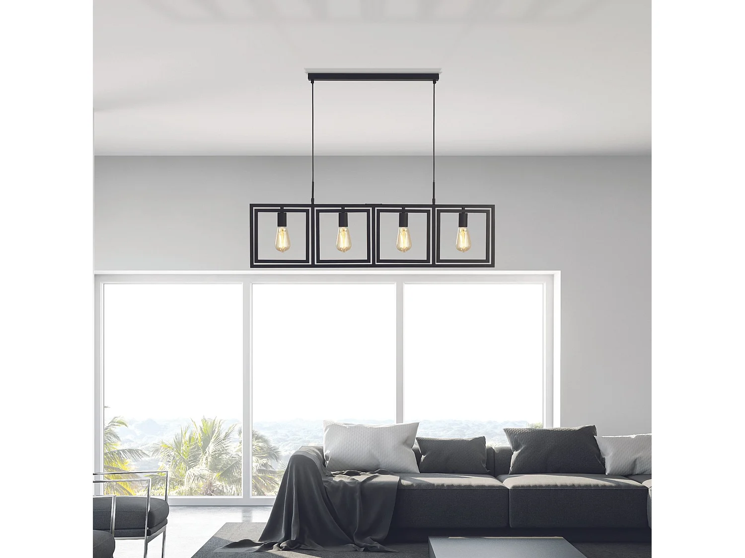 Lampadario Contemporaneo Plaza Acciaio Nero 4 Luci E27