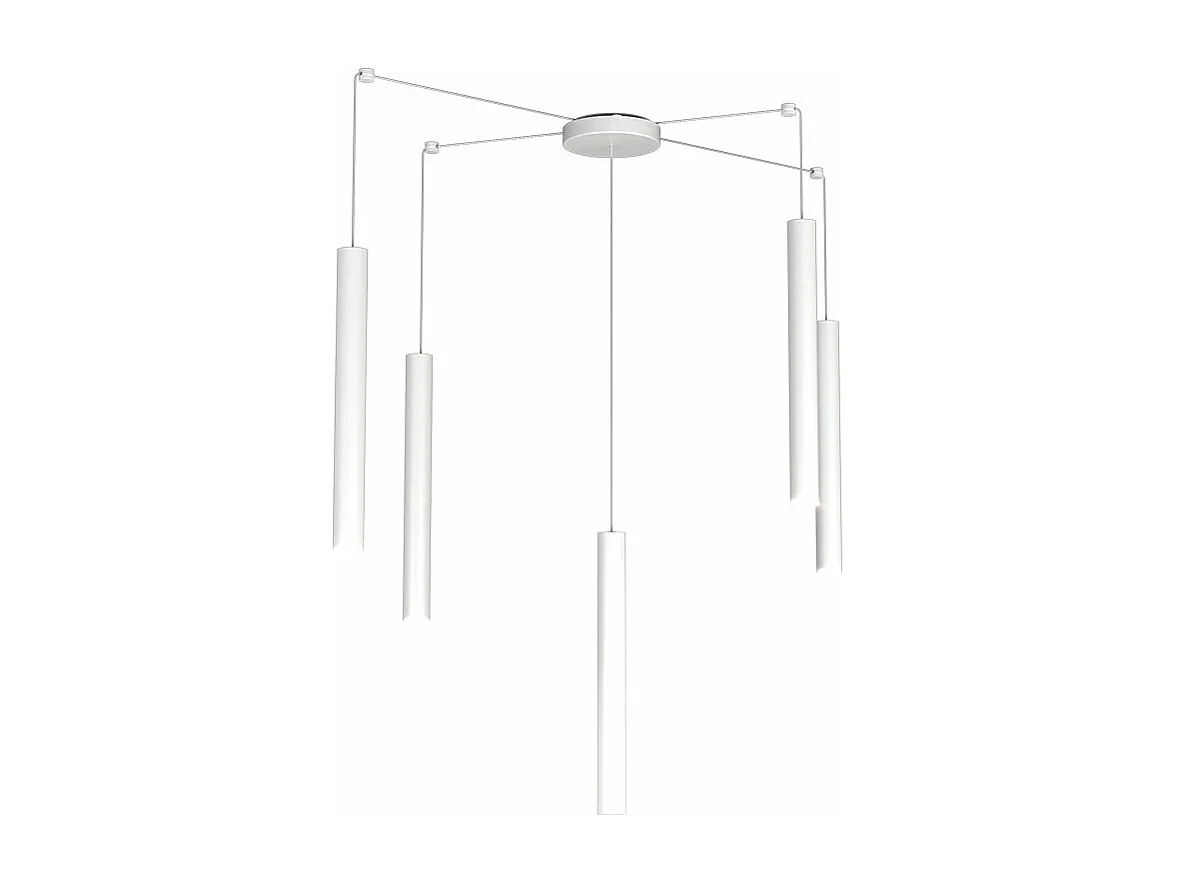 Round Tube Sospensione 5 Luci Bianco Cavo Cm.250 Con Base