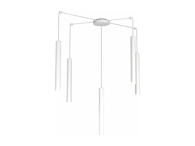 Round Tube Sospensione 5 Luci Bianco Cavo Cm.250 Con Base