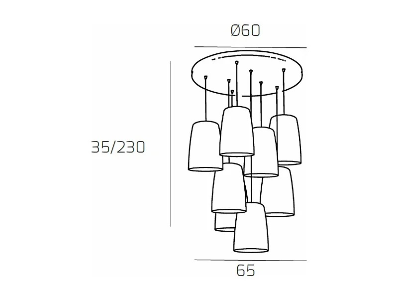 Sospensione Contemp. Rosone Tondo Shaded Metallo Cromo Vetro Rame 8 Luci E27