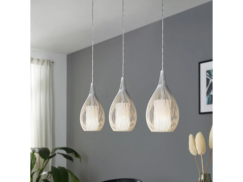 Lampadario Contemporaneo Razoni 3 Luci Acciaio Bianco