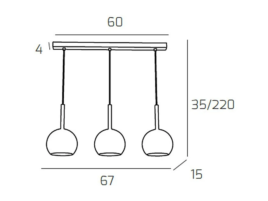Sosp. Cromo Rettangolare 3 Luci Vetri Tutti Piccolo Cromo