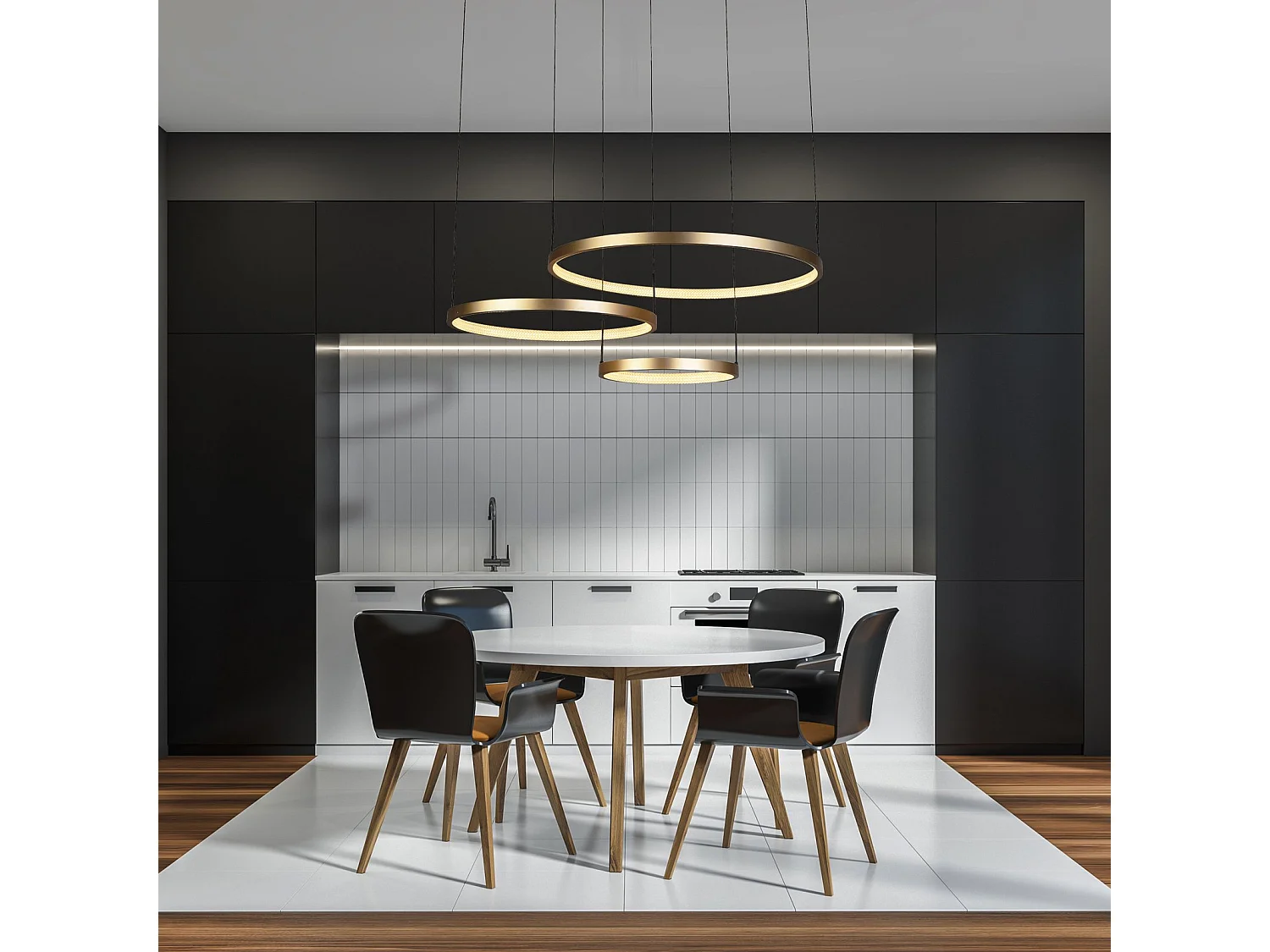 Searchlicht Grace 3-Ring-Anhänger aus schwarzem, goldfarbenem Metall