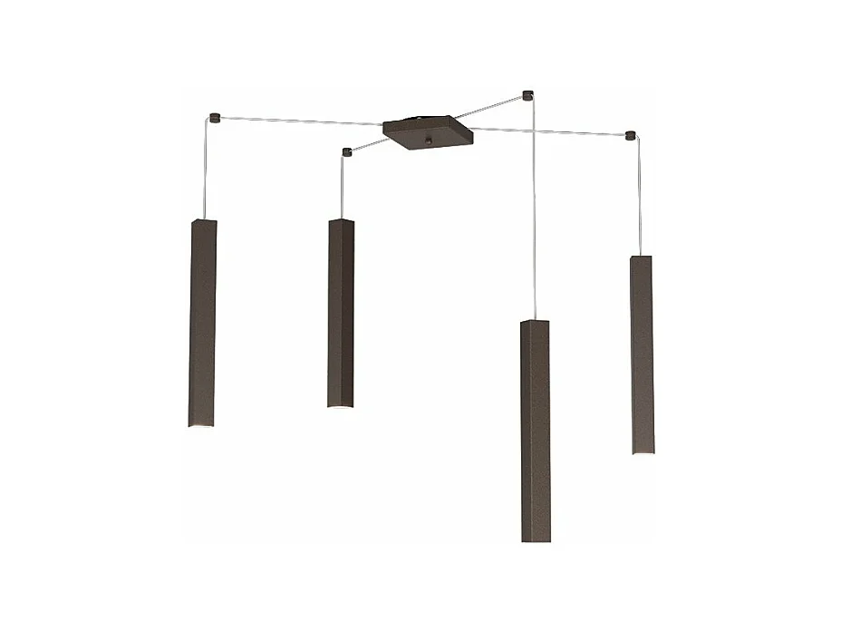 Square Tube Sospensione 4 Luci Marrone Cavo Cm.250 Con Base