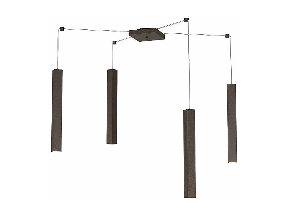 Square Tube Sospensione 4 Luci Marrone Cavo Cm.250 Con Base