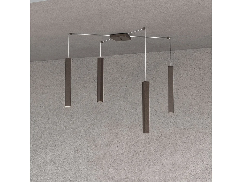 Square Tube Sospensione 4 Luci Marrone Cavo Cm.250 Con Base
