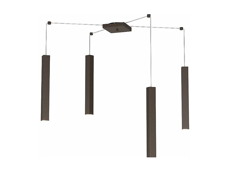 Square Tube Sospensione 4 Luci Marrone Cavo Cm.250 Con Base