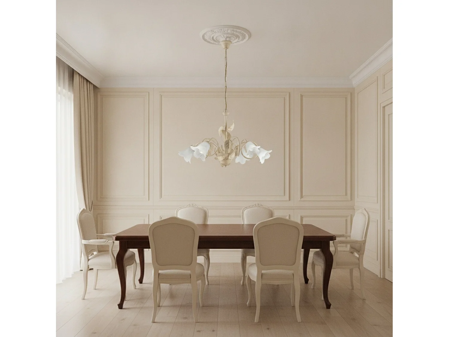 Lampadario Arte Povera Limone 5 Luci Avorio e Bianco LuceArt Classic