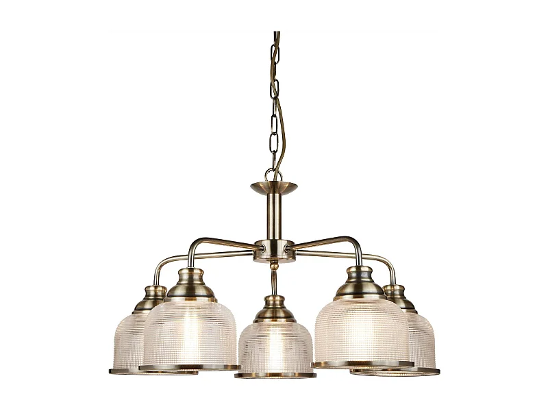 Searchlicht Bistro - 5 licht Multi Arm Deckenanhänger Weiß, Antik Messing, E27