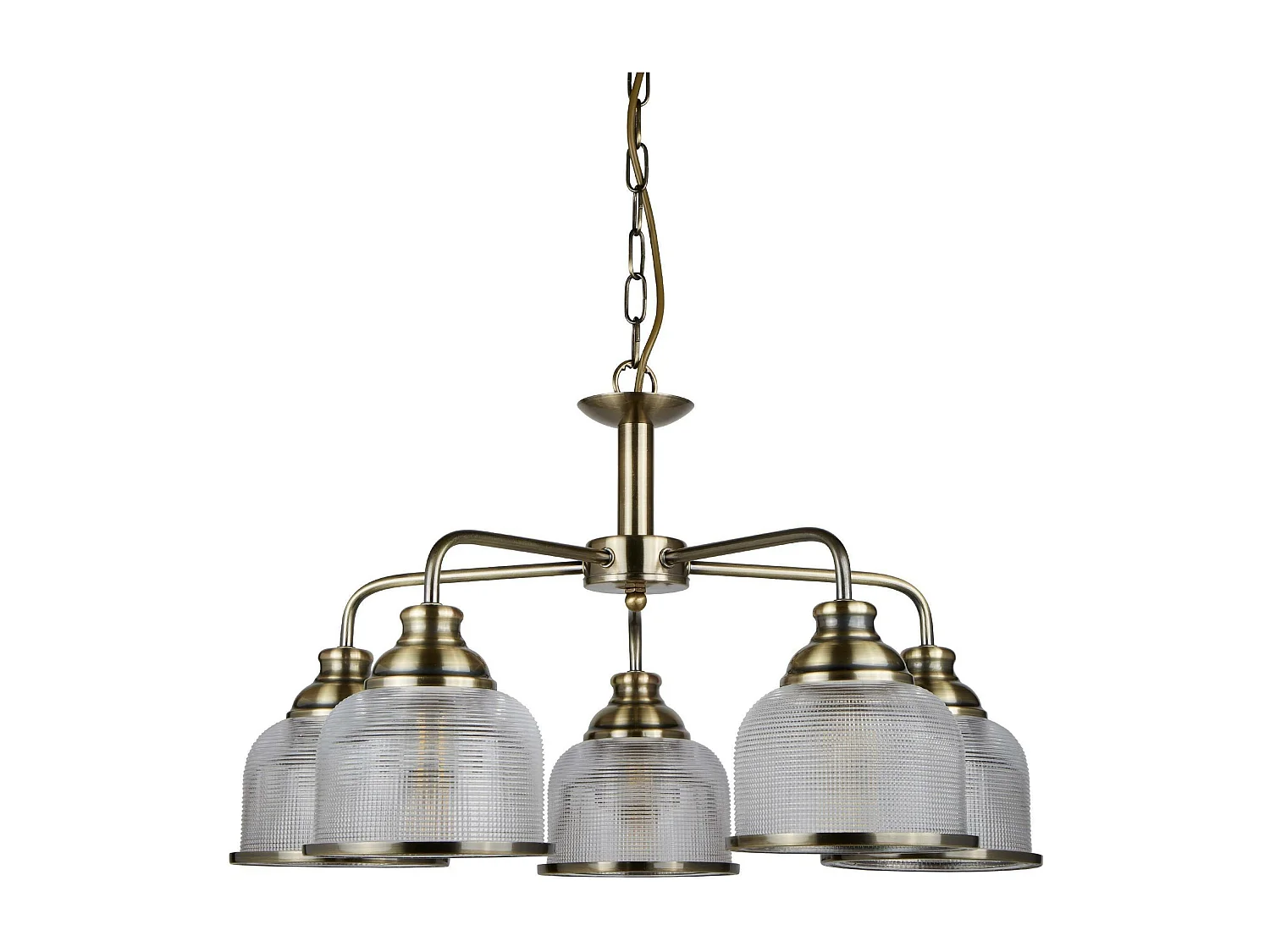 Searchlight Bistro - Sospensione a soffitto a 5 luci multibraccio bianco, ottone antico, attacco E27