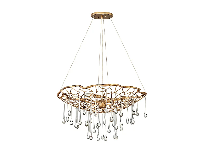 Lampadario Contemporaneo Laguna Acciaio Oro Brunito Vetro 4 Luci E14