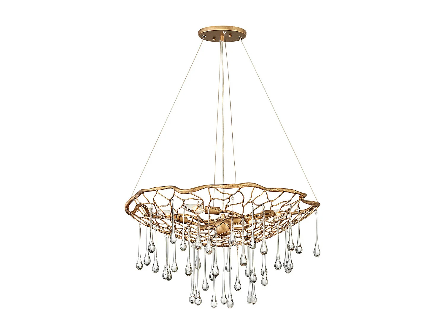 Lampadario Contemporaneo Laguna Acciaio Oro Brunito Vetro 4 Luci E14