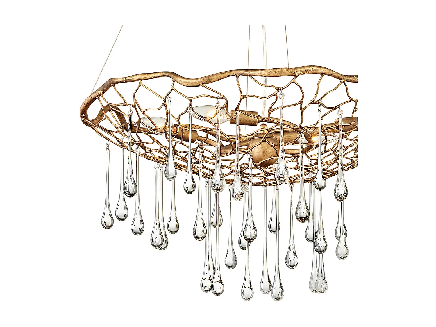 Lampadario Contemporaneo Laguna Acciaio Oro Brunito Vetro 4 Luci E14