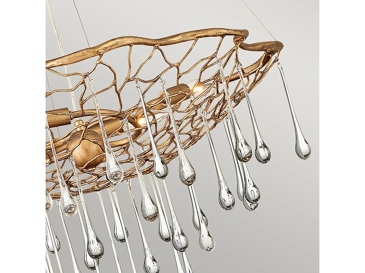 Lampadario Contemporaneo Laguna Acciaio Oro Brunito Vetro 4 Luci E14