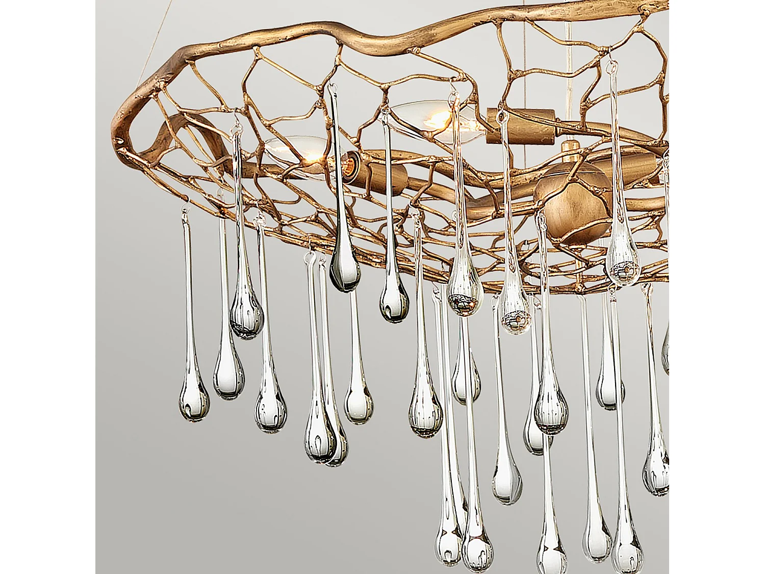 Lampadario Contemporaneo Laguna Acciaio Oro Brunito Vetro 4 Luci E14