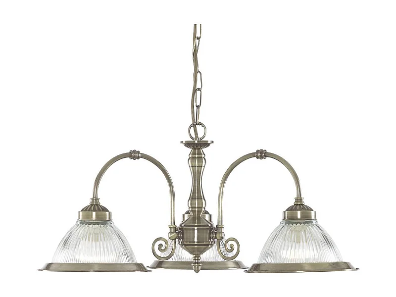 Searchlight American Diner Luminaire suspendu à 3 ampoules à bras multiples, laiton antique, verre nervuré, E27