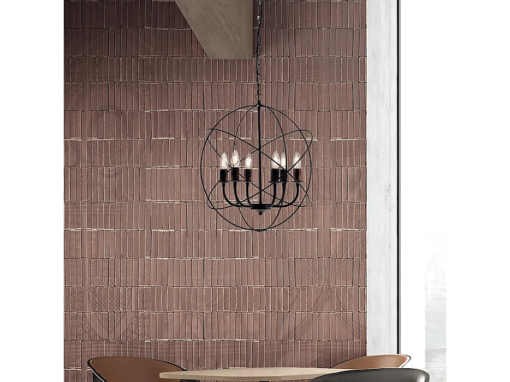 Lampadario a Sospensione 6 Luci Sfera Ferro Nero e Oro Serie Williams