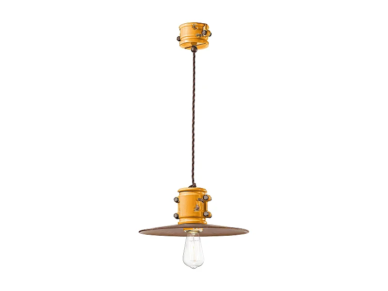 Lampadario Vintage Urban Ferro E Ceramica Giallo 1 Luce E27 40Cm