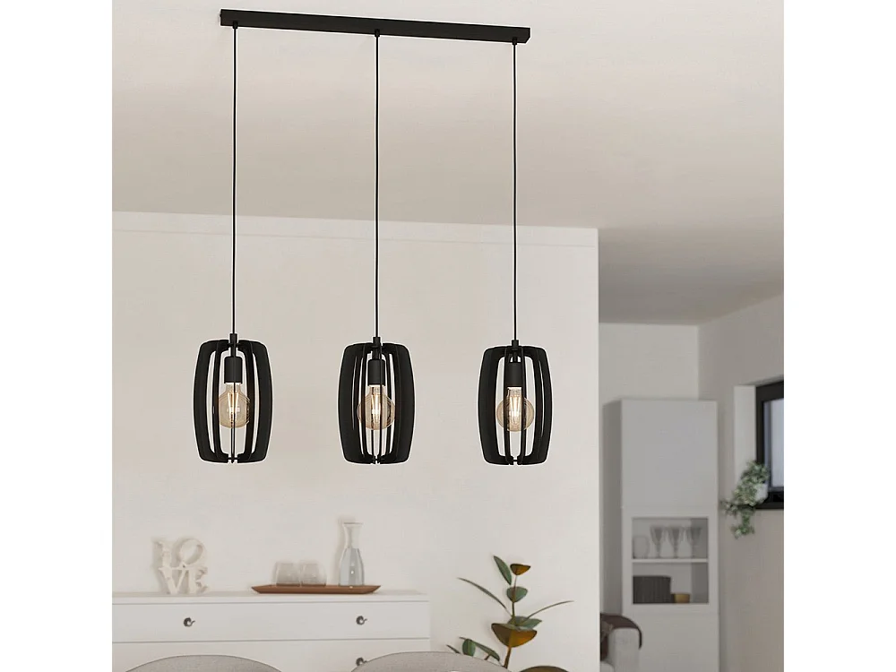 Lampadario Industrial Bajazzara 3 Luci Acciaio Nero Diffusore Nero