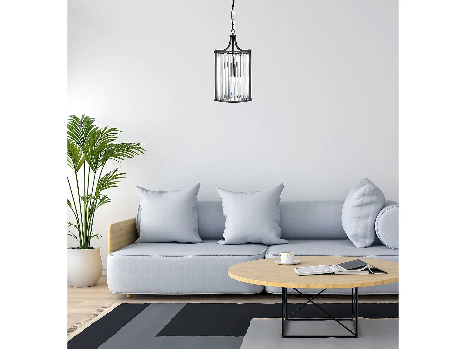 Searchlicht Victoria 2-flammige Pendelleuchte, Mattschwarz, Kristallglas