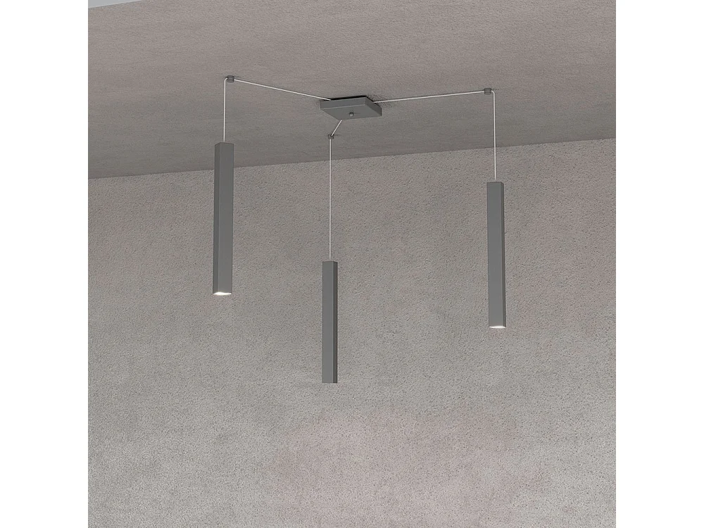 Square Tube Sospensione 3 Luci Grigio Antracite Cavo Cm.250 Con Base