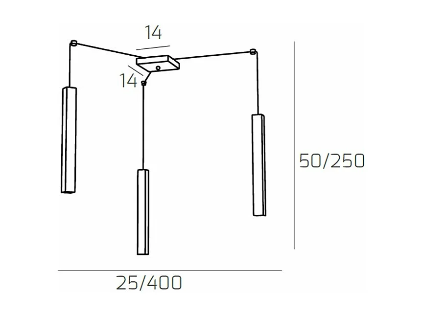 Square Tube Sospensione 3 Luci Grigio Antracite Cavo Cm.250 Con Base