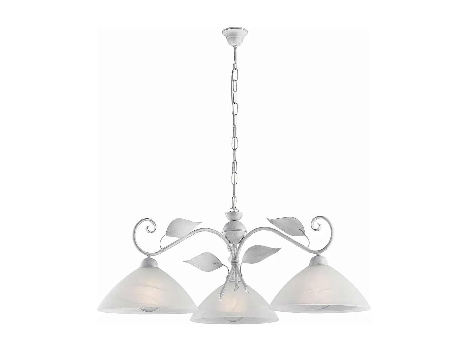 Esse Lustre en fer laqué blanc décor argent antique et verre albâtre blanc diamètre 30, 3 lumières X 96 d.79 BL313-3-BA