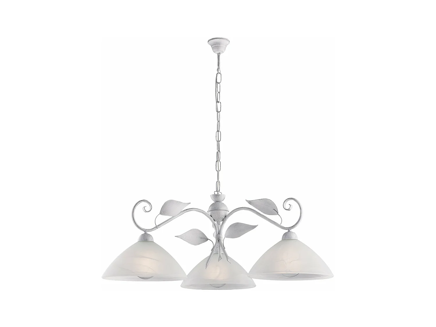 Esse Lustre en fer laqué blanc décor argent antique et verre albâtre blanc diamètre 30, 3 lumières X 96 d.79 BL313-3-BA