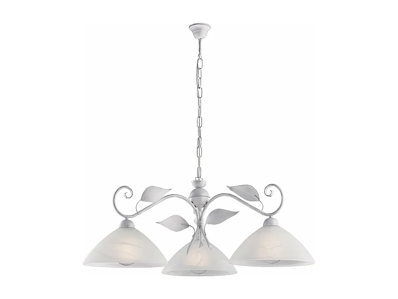 Esse Lustre en fer laqué blanc décor argent antique et verre albâtre blanc diamètre 30, 3 lumières X 96 d.79 BL313-3-BA