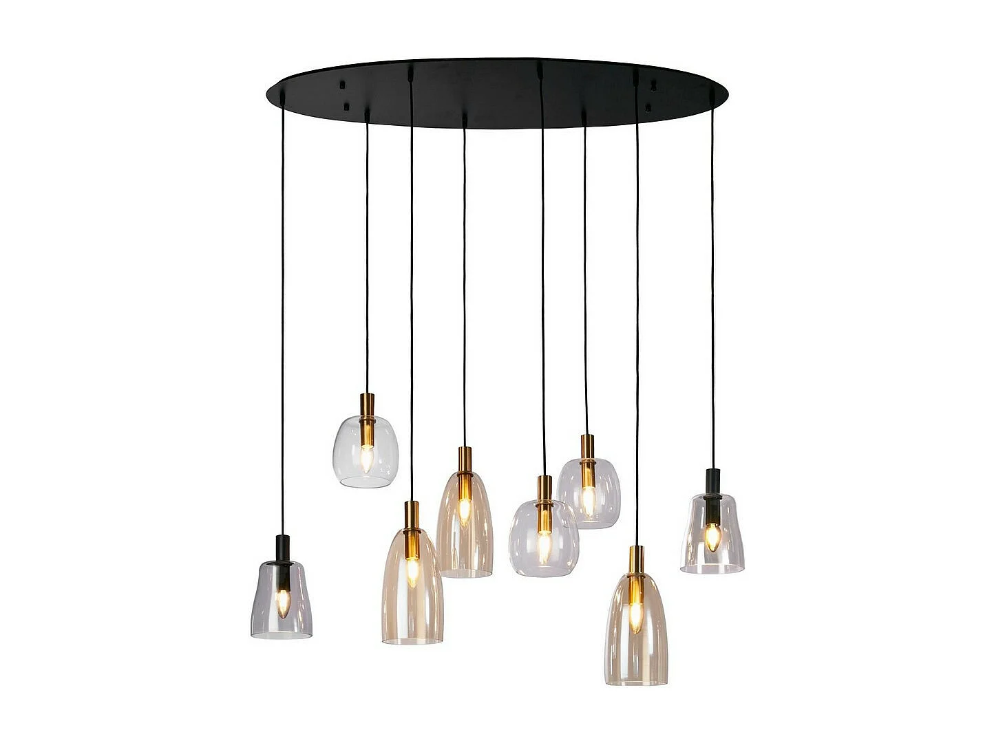 Searchlicht Divine 8-flammige Multi-Drop-Pendelleuchte aus schwarzem, farbigem Glas